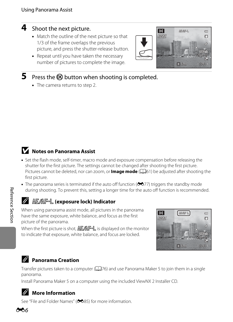 E6) to, Shoot the next picture, Press the k button when shooting is completed | Nikon AW100 User Manual | Page 126 / 242