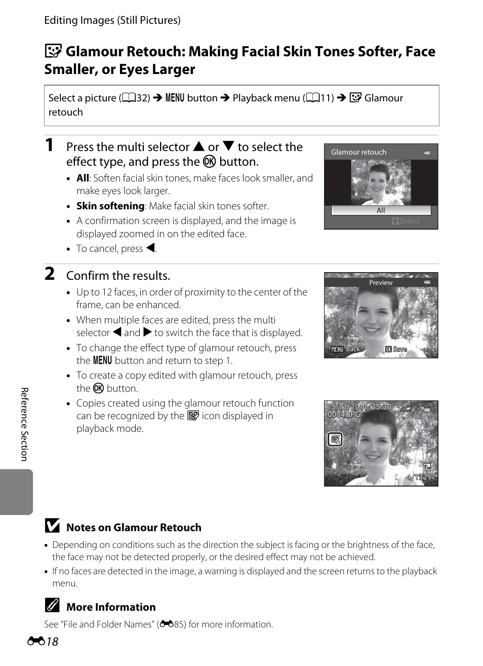 E18), E 18, Confirm the results | Nikon AW100 User Manual | Page 138 / 242