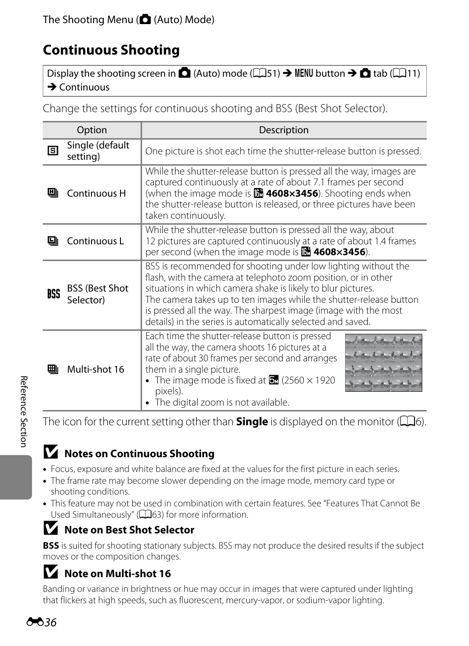 Continuous shooting, E36) | Nikon AW100 User Manual | Page 156 / 242