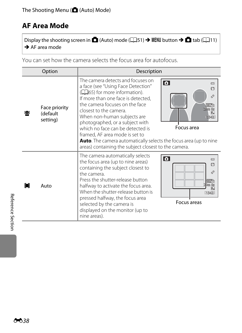 Af area mode, E 38 | Nikon AW100 User Manual | Page 158 / 242