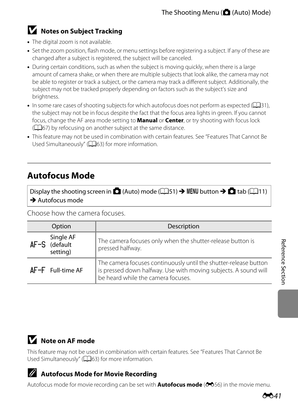 Autofocus mode, E 41 | Nikon AW100 User Manual | Page 161 / 242