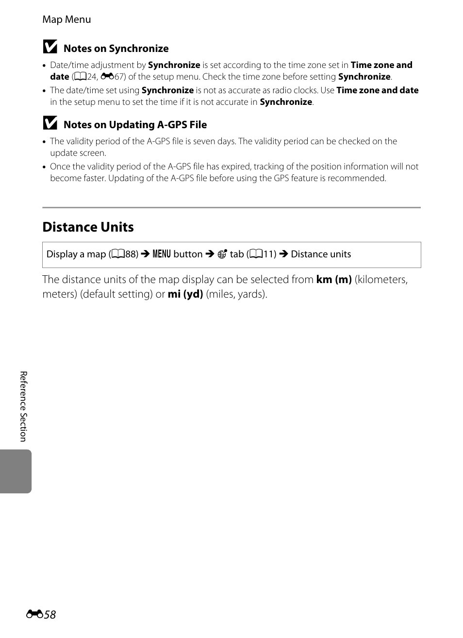 Distance units, E 58 | Nikon AW100 User Manual | Page 178 / 242