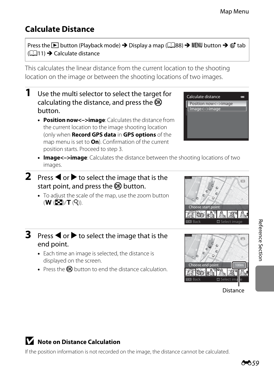 Calculate distance, E 59 | Nikon AW100 User Manual | Page 179 / 242