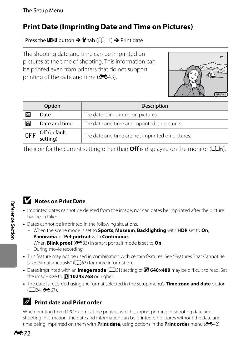 Print date (imprinting date and time on pictures), E 72 | Nikon AW100 User Manual | Page 192 / 242