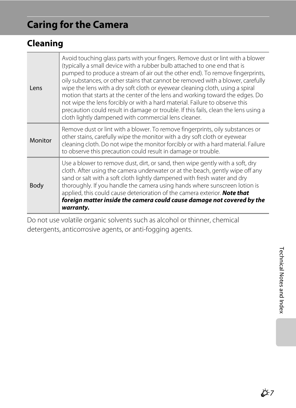 Caring for the camera, Cleaning | Nikon AW100 User Manual | Page 221 / 242