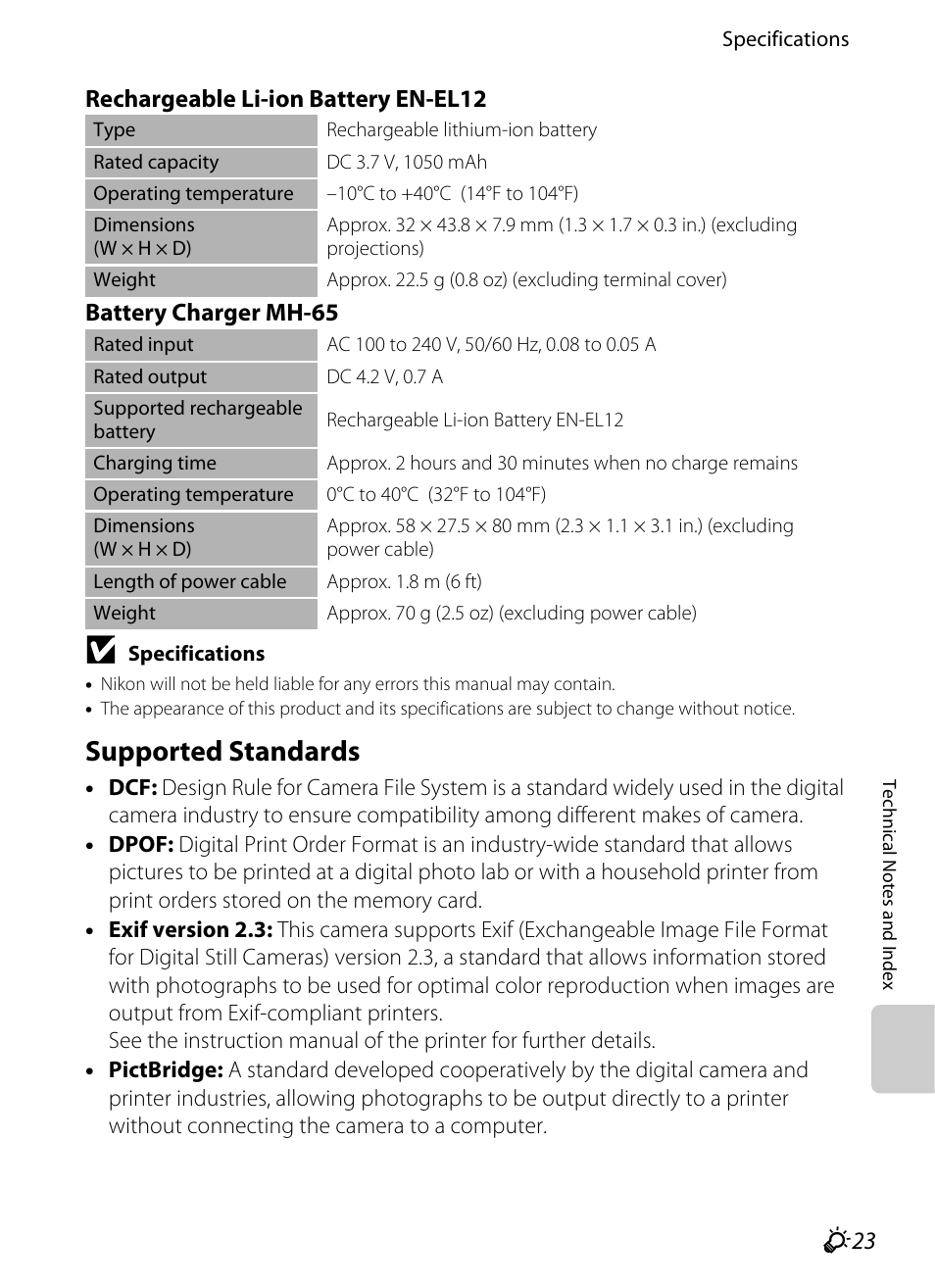 Supported standards, Tible, F23) printers can co | F23), F23) printer | Nikon AW100 User Manual | Page 237 / 242