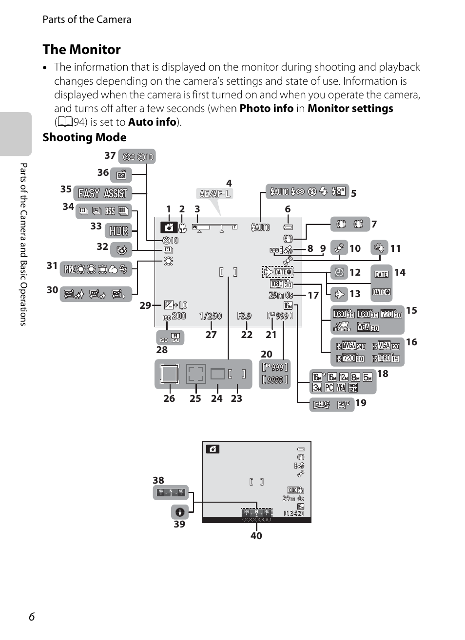 The monitor, Shooting mode | Nikon AW100 User Manual | Page 30 / 242