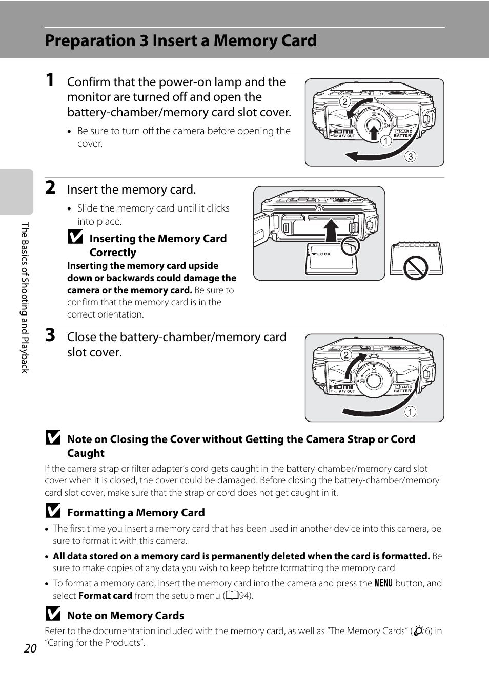 Preparation 3 insert a memory card | Nikon AW100 User Manual | Page 44 / 242