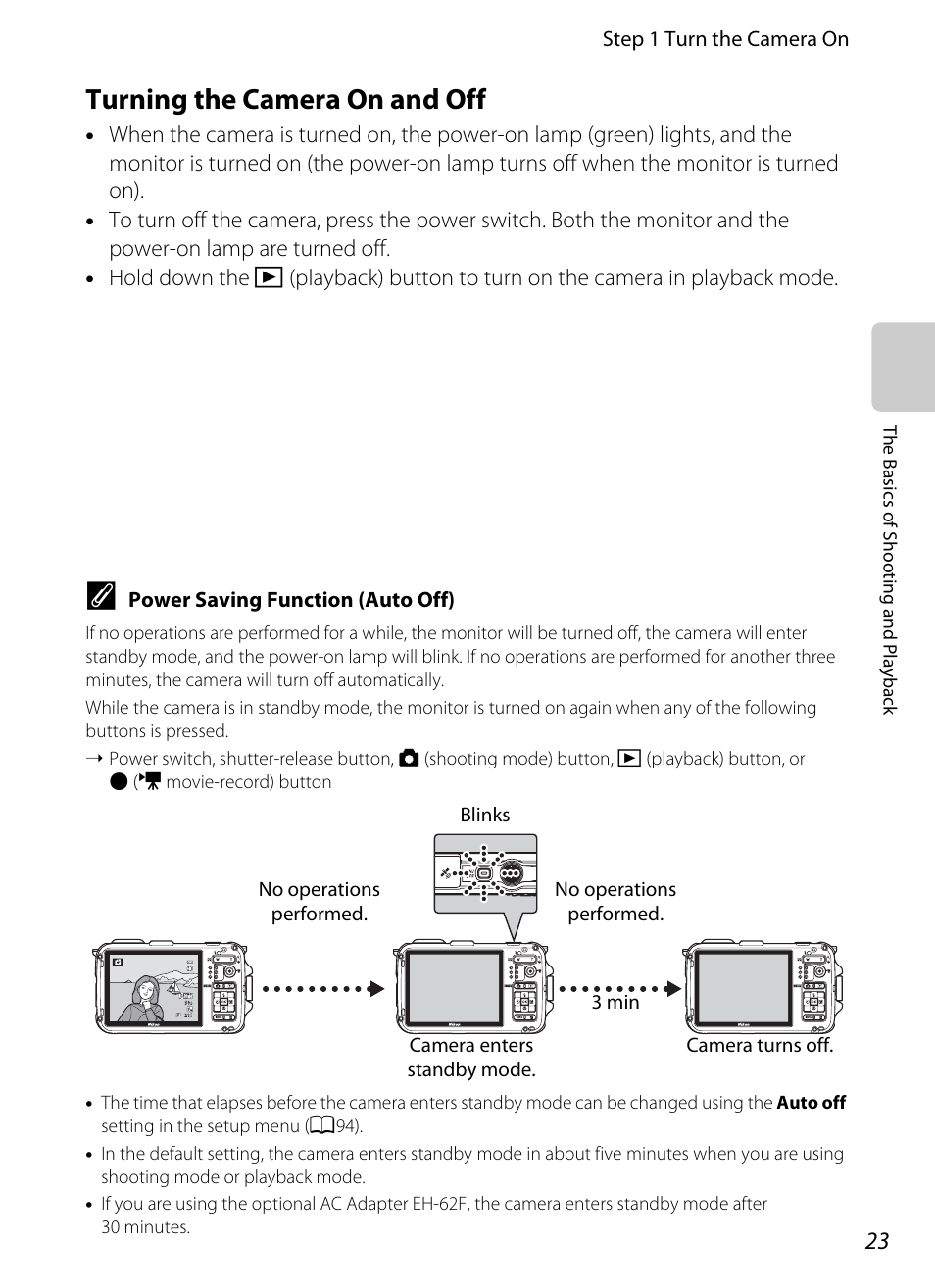 Turning the camera on and off | Nikon AW100 User Manual | Page 47 / 242