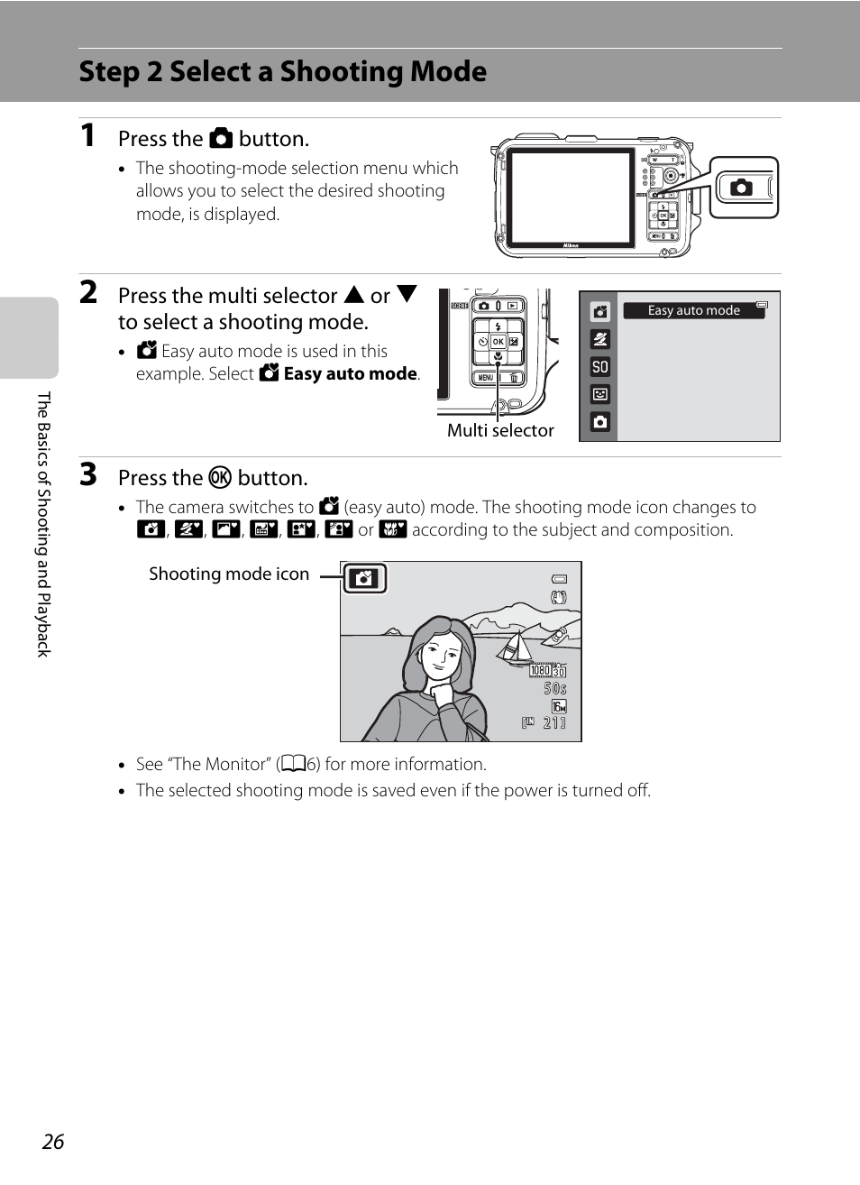 Step 2 select a shooting mode, A26, 27) | Nikon AW100 User Manual | Page 50 / 242