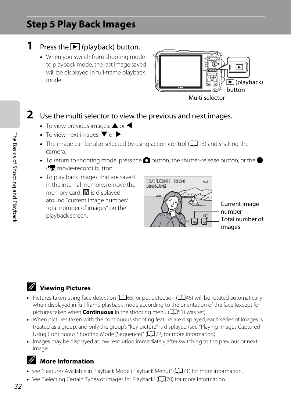Step 5 play back images, Press the c (playback) button | Nikon AW100 User Manual | Page 56 / 242