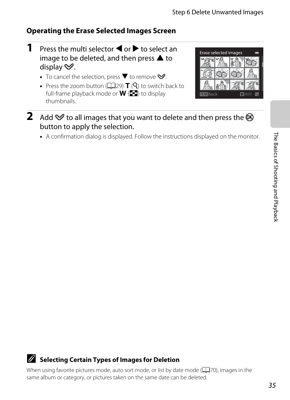 Operating the erase selected images screen | Nikon AW100 User Manual | Page 59 / 242
