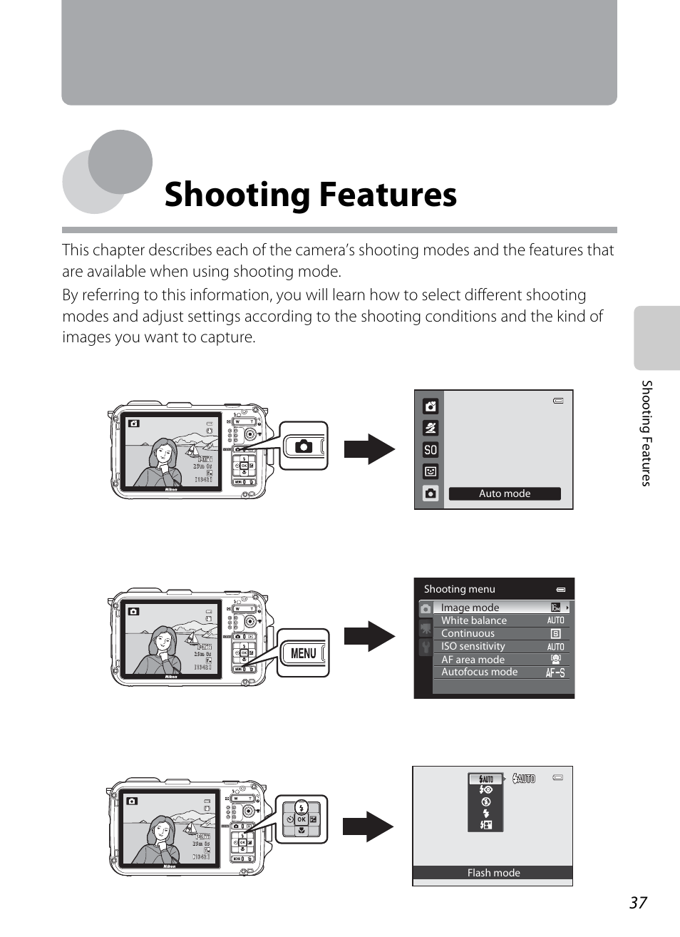 Shooting features, Sh ooting feat ures | Nikon AW100 User Manual | Page 61 / 242