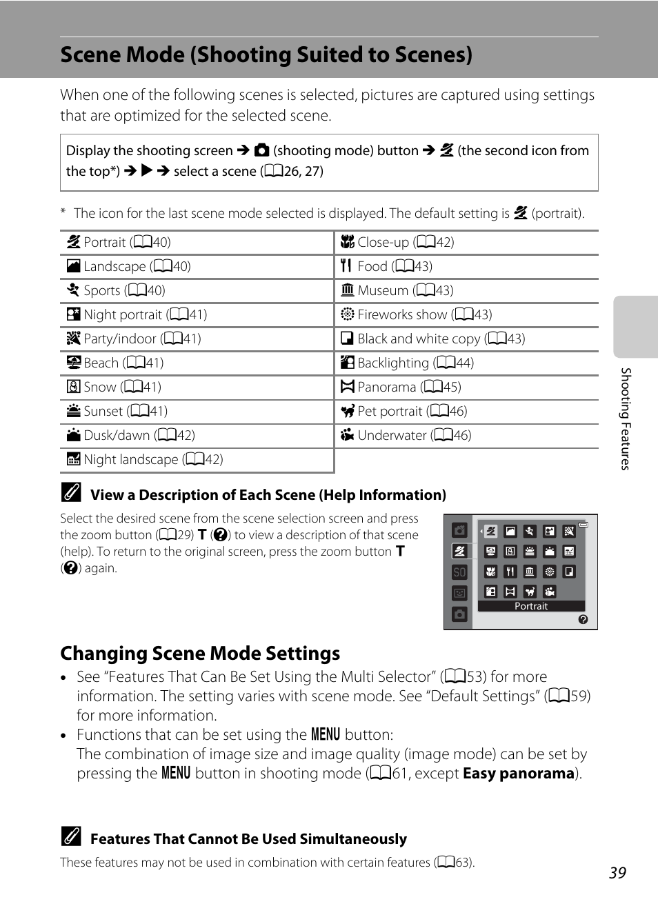 Scene mode (shooting suited to scenes), Changing scene mode settings | Nikon AW100 User Manual | Page 63 / 242