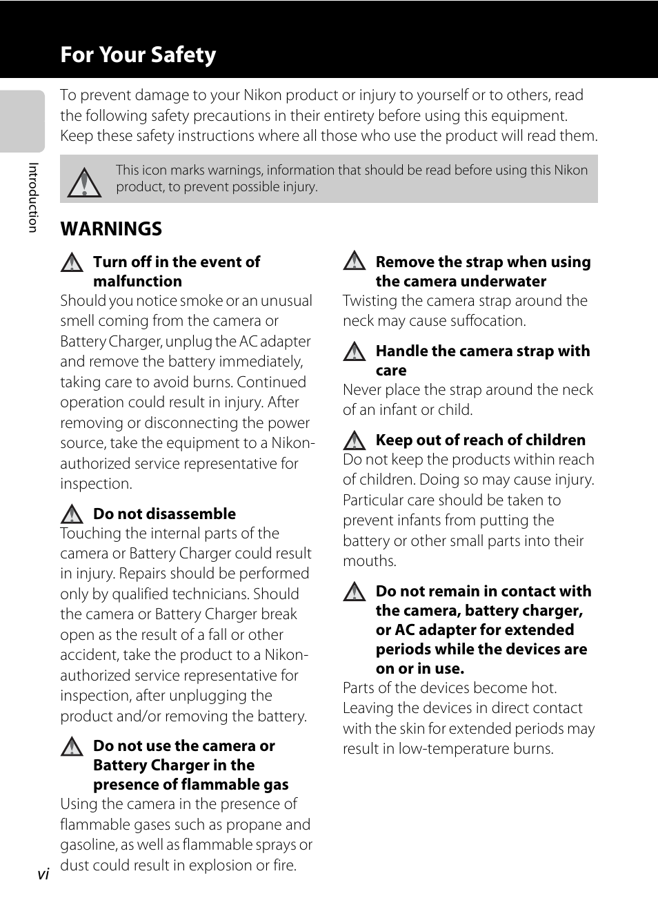 For your safety, Warnings, Avi) a | Nikon AW100 User Manual | Page 8 / 242