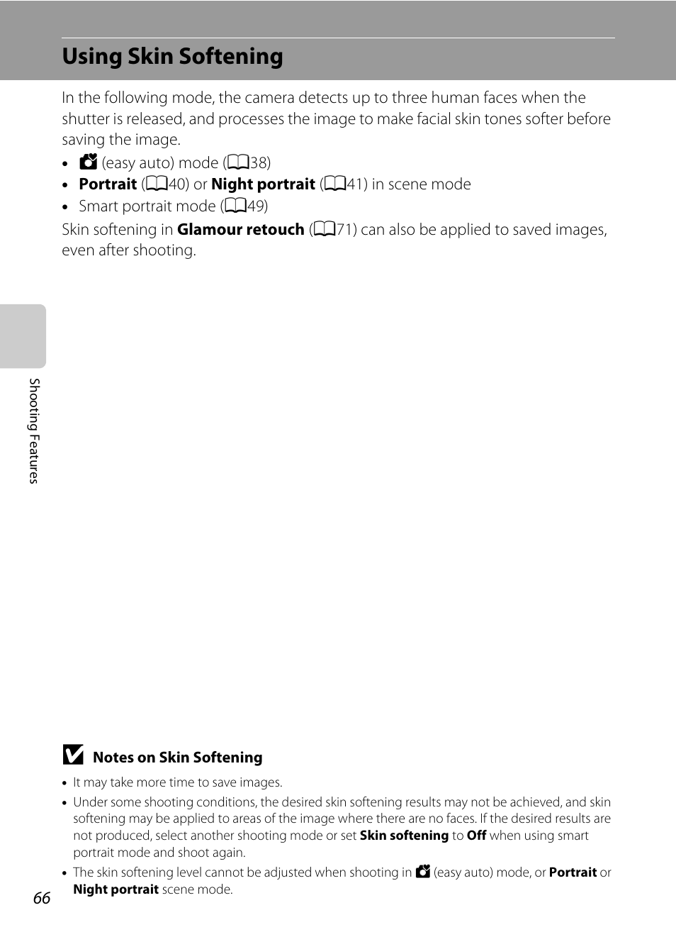 Using skin softening, A66) | Nikon AW100 User Manual | Page 90 / 242