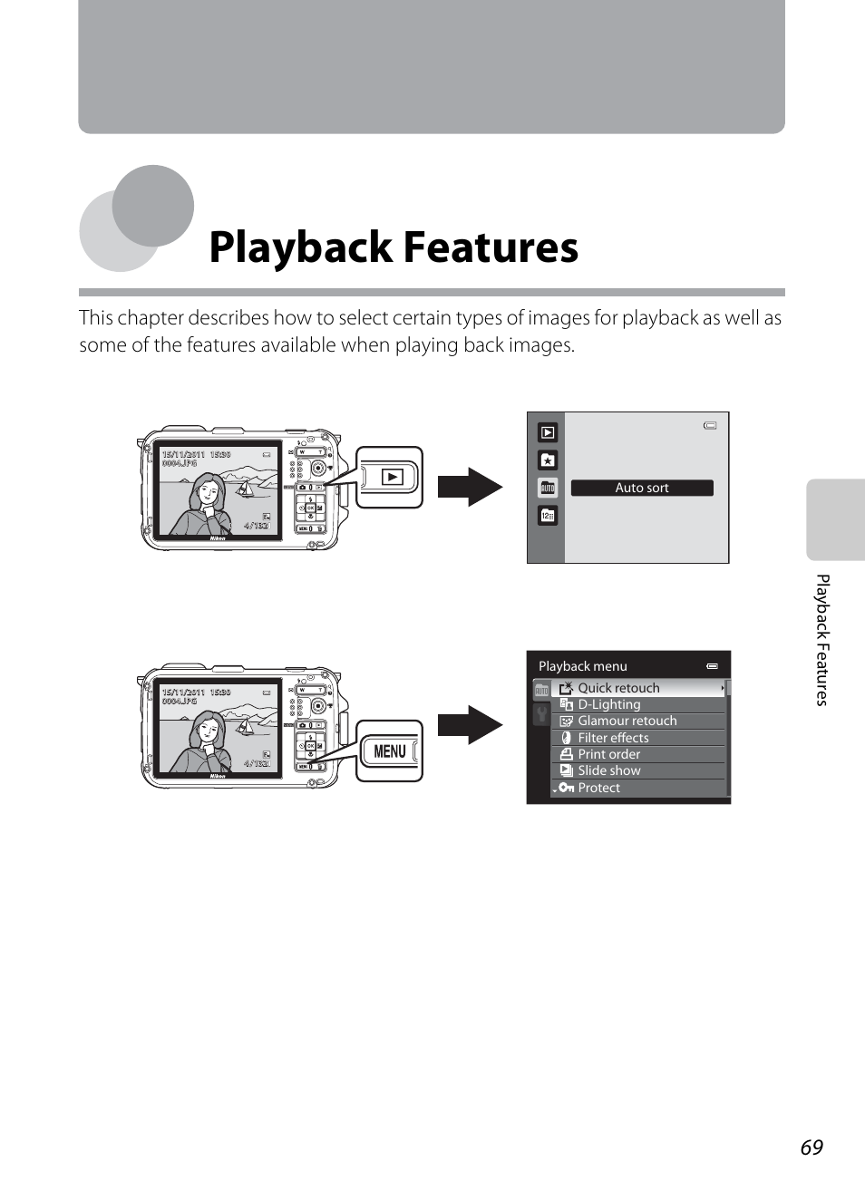 Playback features, Playb ack feature s | Nikon AW100 User Manual | Page 93 / 242