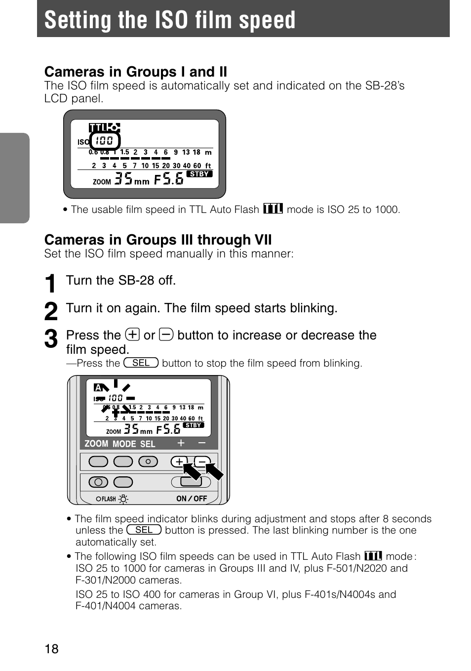 Setting the iso film speed | Nikon SB-28 User Manual | Page 18 / 97