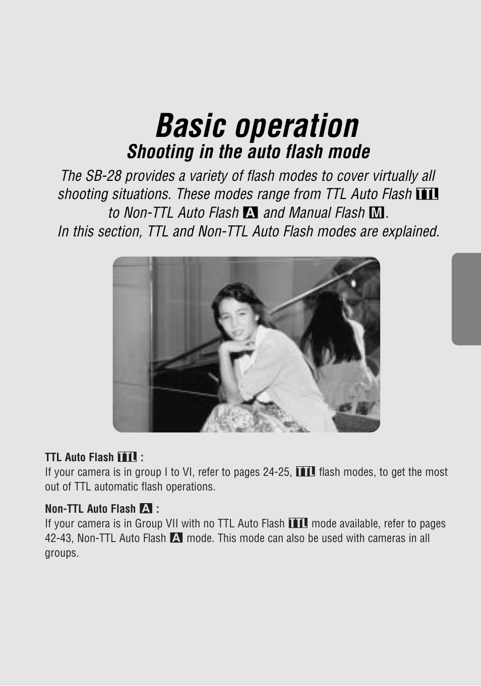 Basic operation, Shooting in the auto flash mode | Nikon SB-28 User Manual | Page 23 / 97