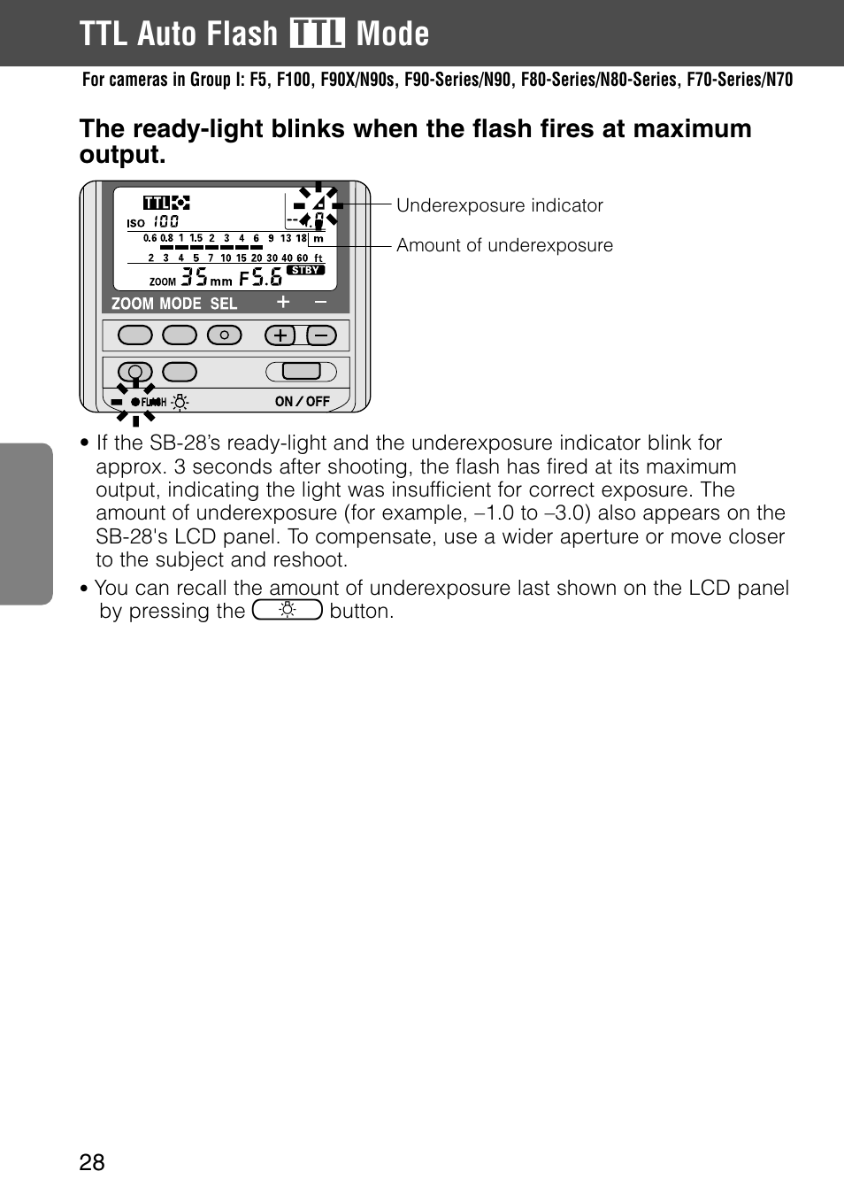 Ttl auto flash t mode | Nikon SB-28 User Manual | Page 28 / 97