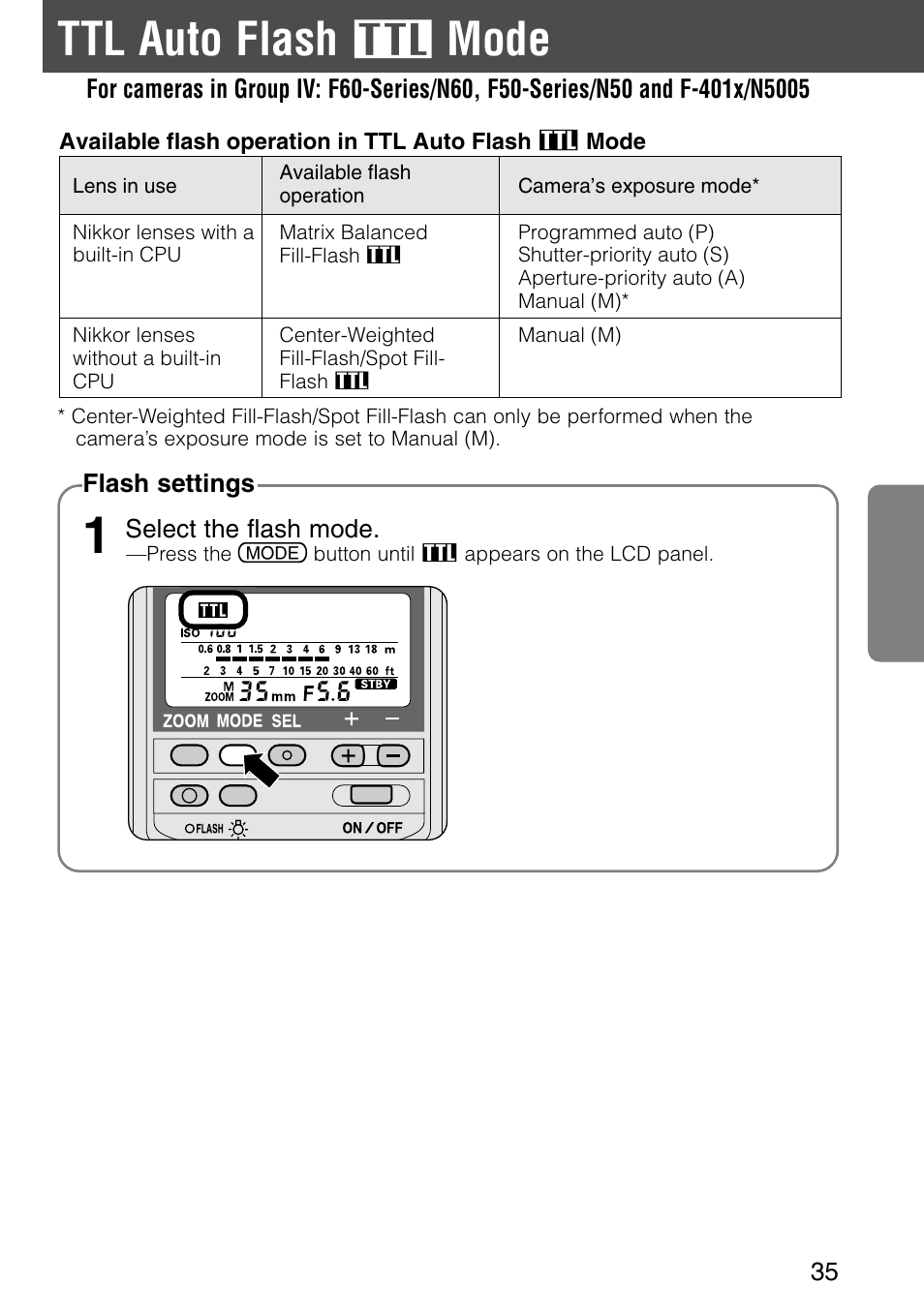 Ttl auto flash, Mode | Nikon SB-28 User Manual | Page 35 / 97