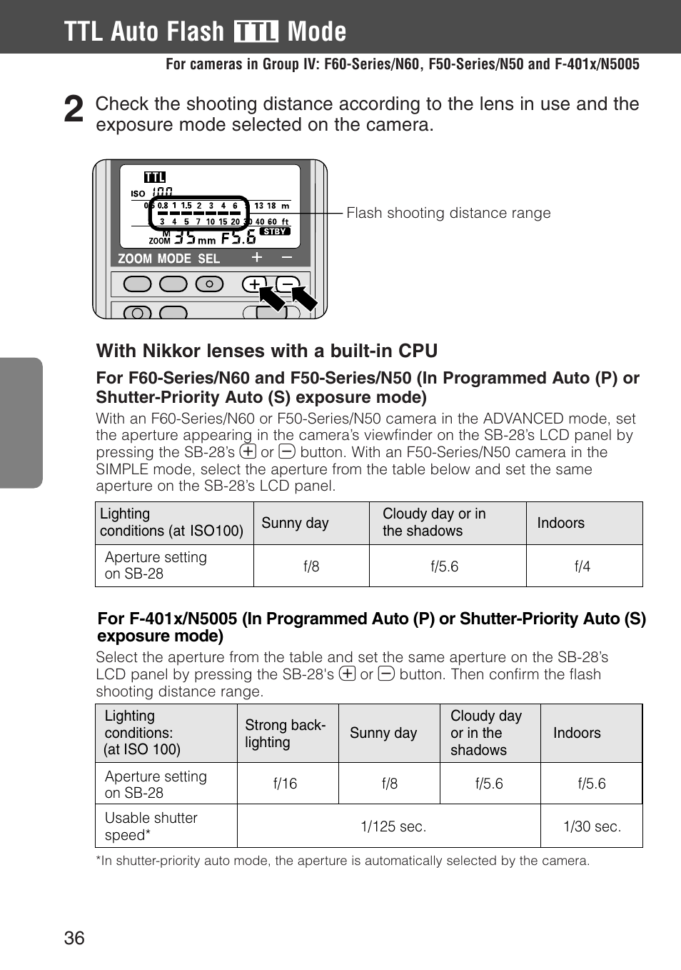 Ttl auto flash, Mode | Nikon SB-28 User Manual | Page 36 / 97
