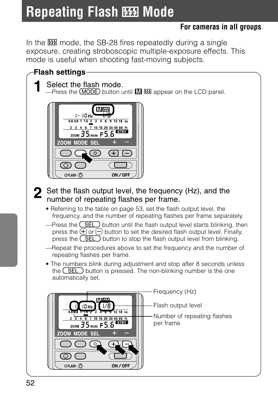 Repeating flash, Mode | Nikon SB-28 User Manual | Page 52 / 97