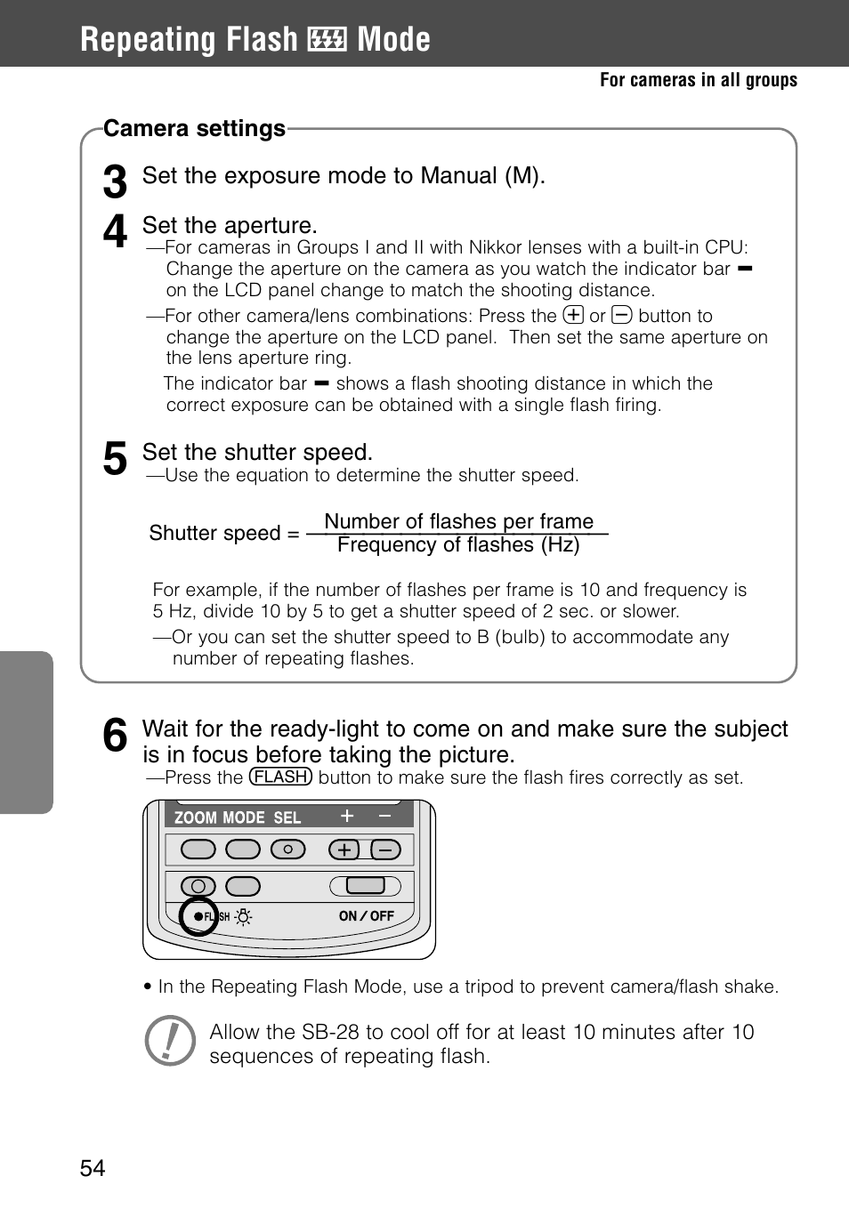 Repeating flash, Mode | Nikon SB-28 User Manual | Page 54 / 97