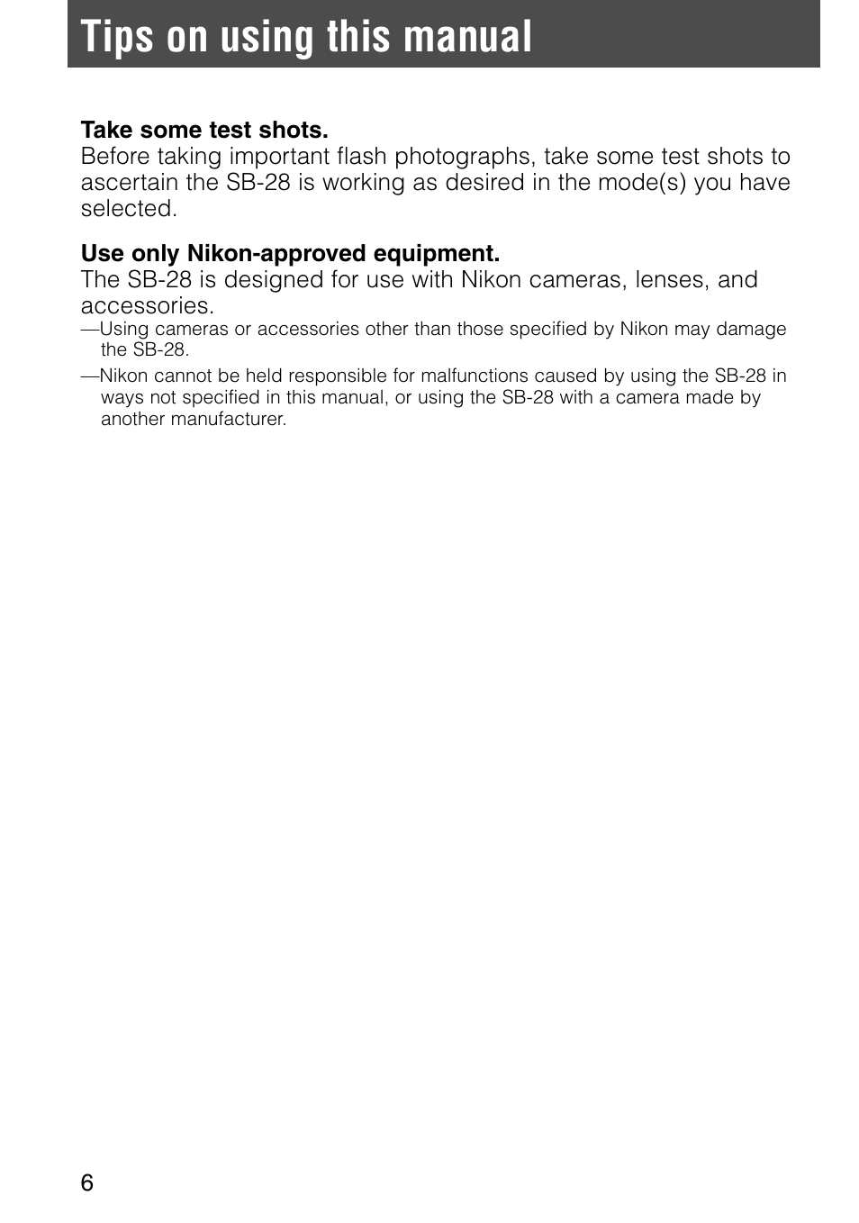 Tips on using this manual | Nikon SB-28 User Manual | Page 6 / 97