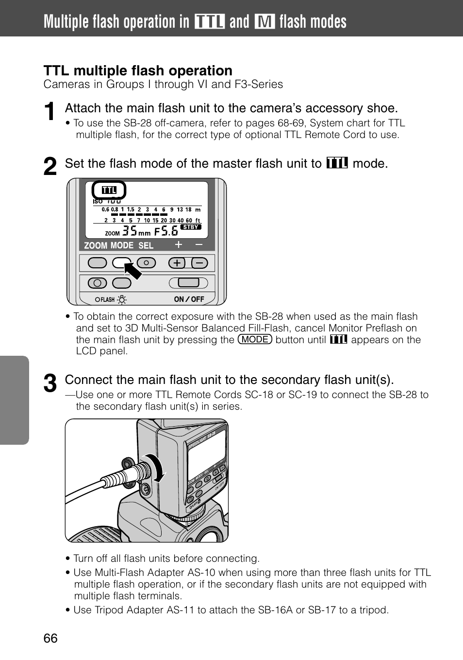 Multiple flash operation in, Flash modes | Nikon SB-28 User Manual | Page 66 / 97