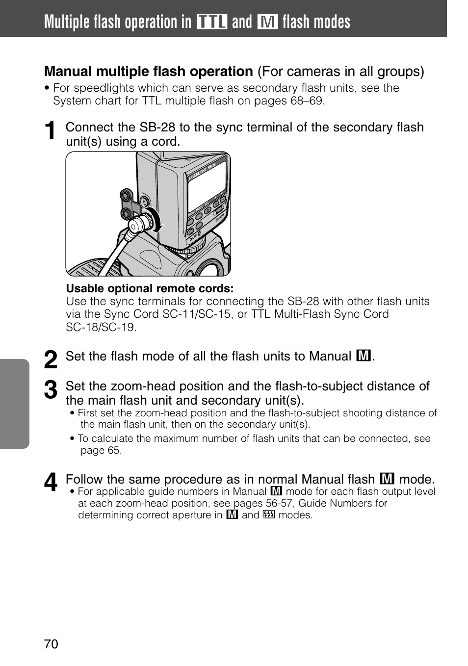 Multiple flash operation in, Flash modes | Nikon SB-28 User Manual | Page 70 / 97