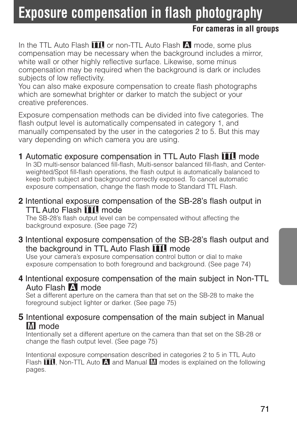Exposure compensation in flash photography | Nikon SB-28 User Manual | Page 71 / 97