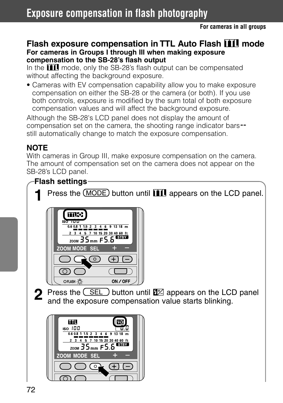 Exposure compensation in flash photography | Nikon SB-28 User Manual | Page 72 / 97