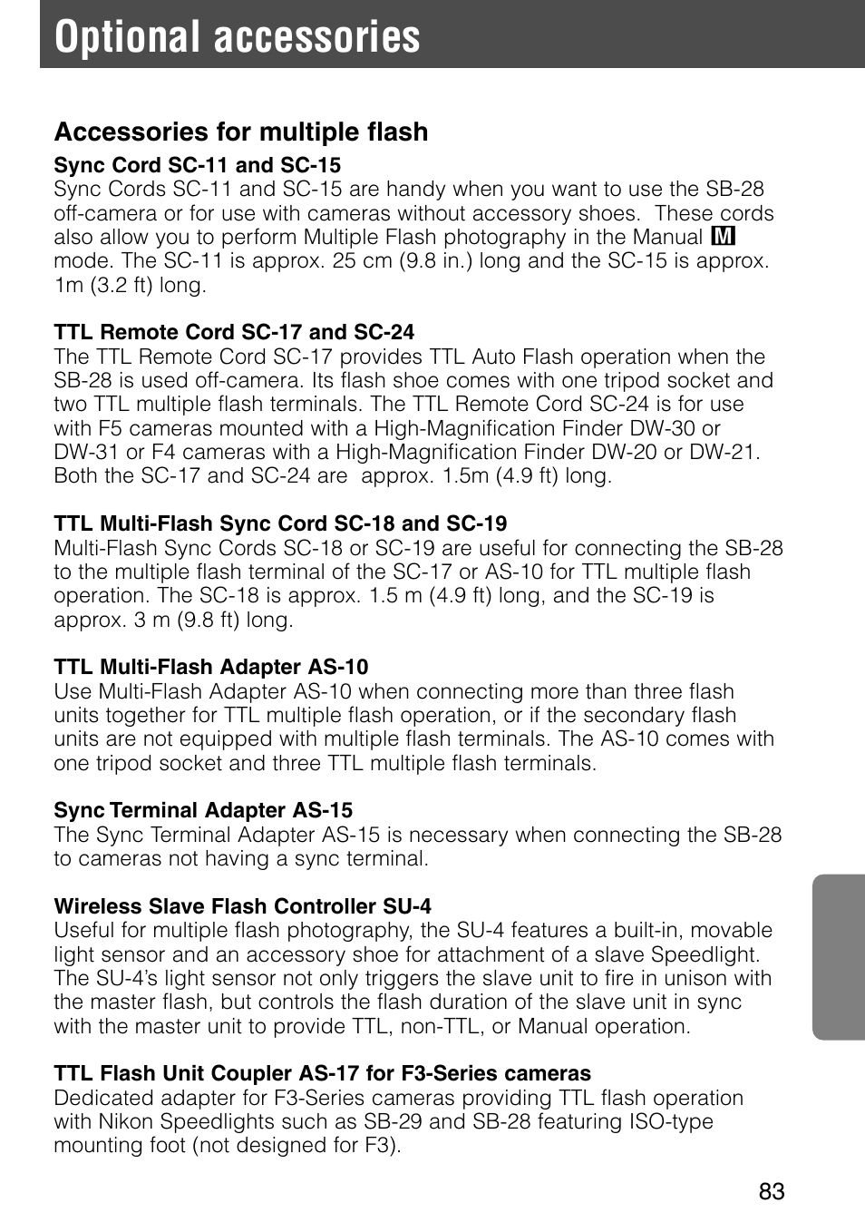 Optional accessories | Nikon SB-28 User Manual | Page 83 / 97