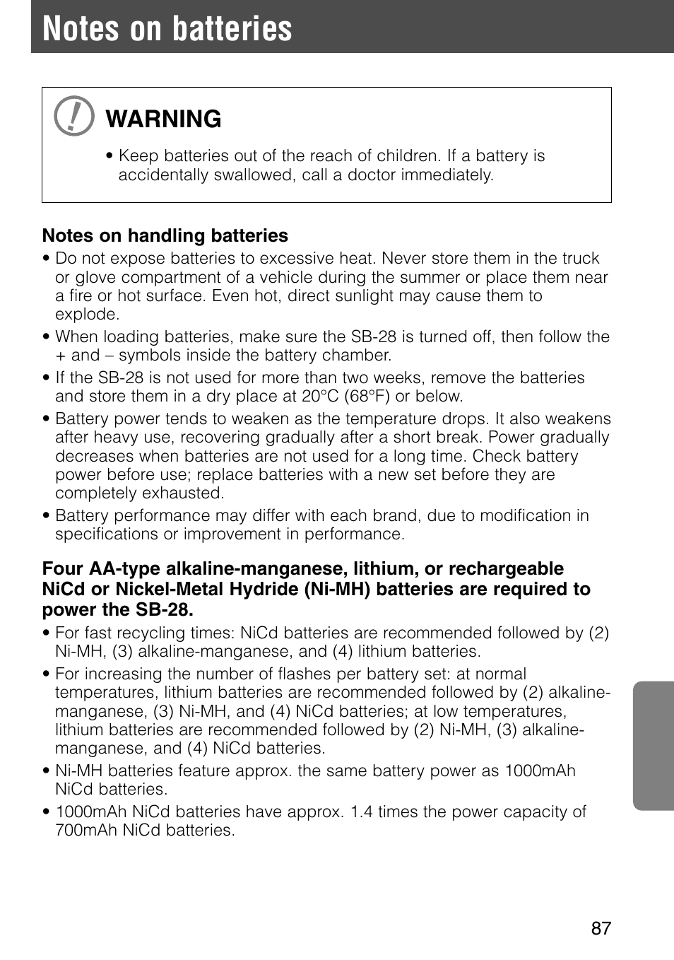 Warning | Nikon SB-28 User Manual | Page 87 / 97