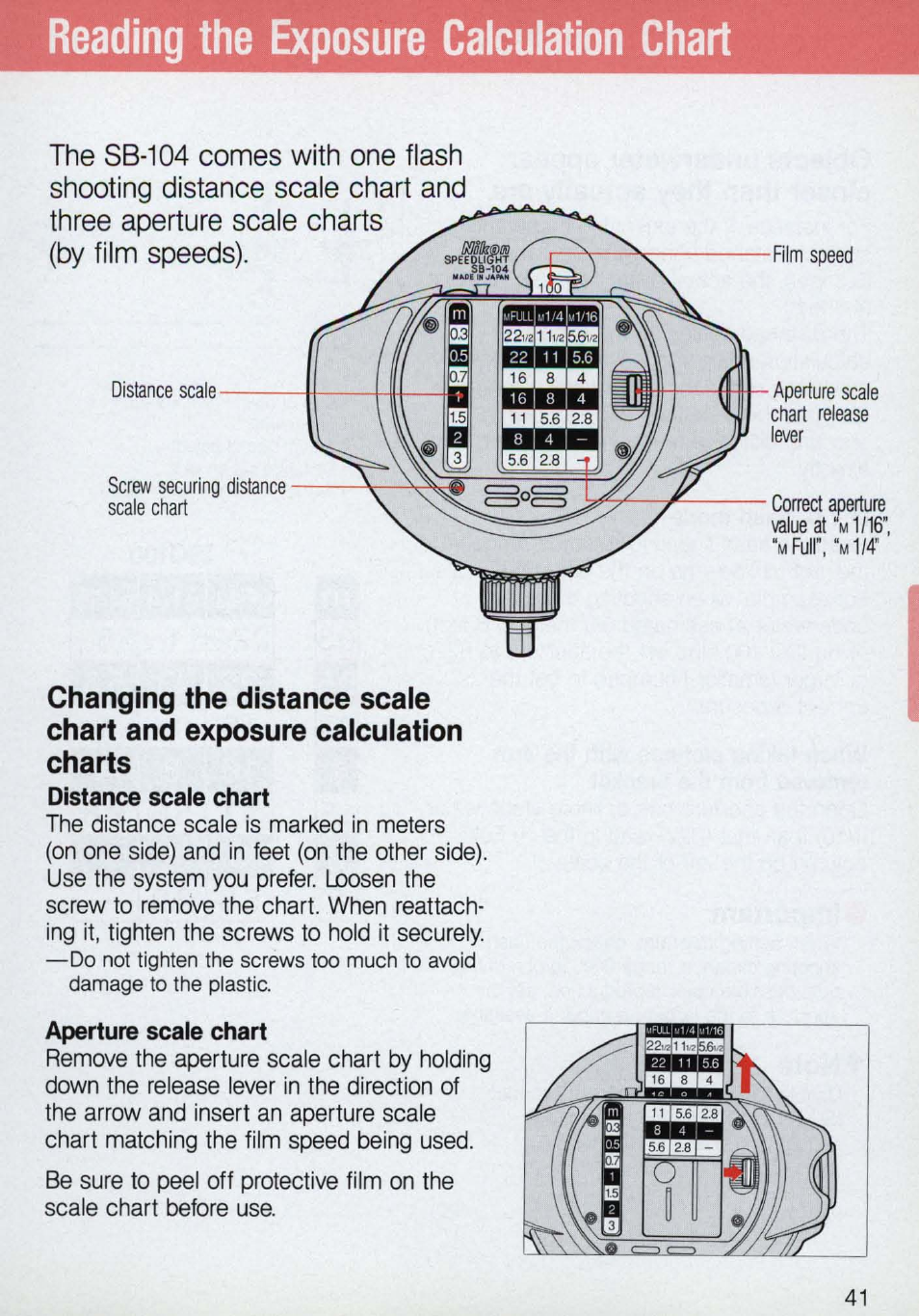 Reading the exposure calculation chart | Nikon 58-104 User Manual | Page 41 / 72