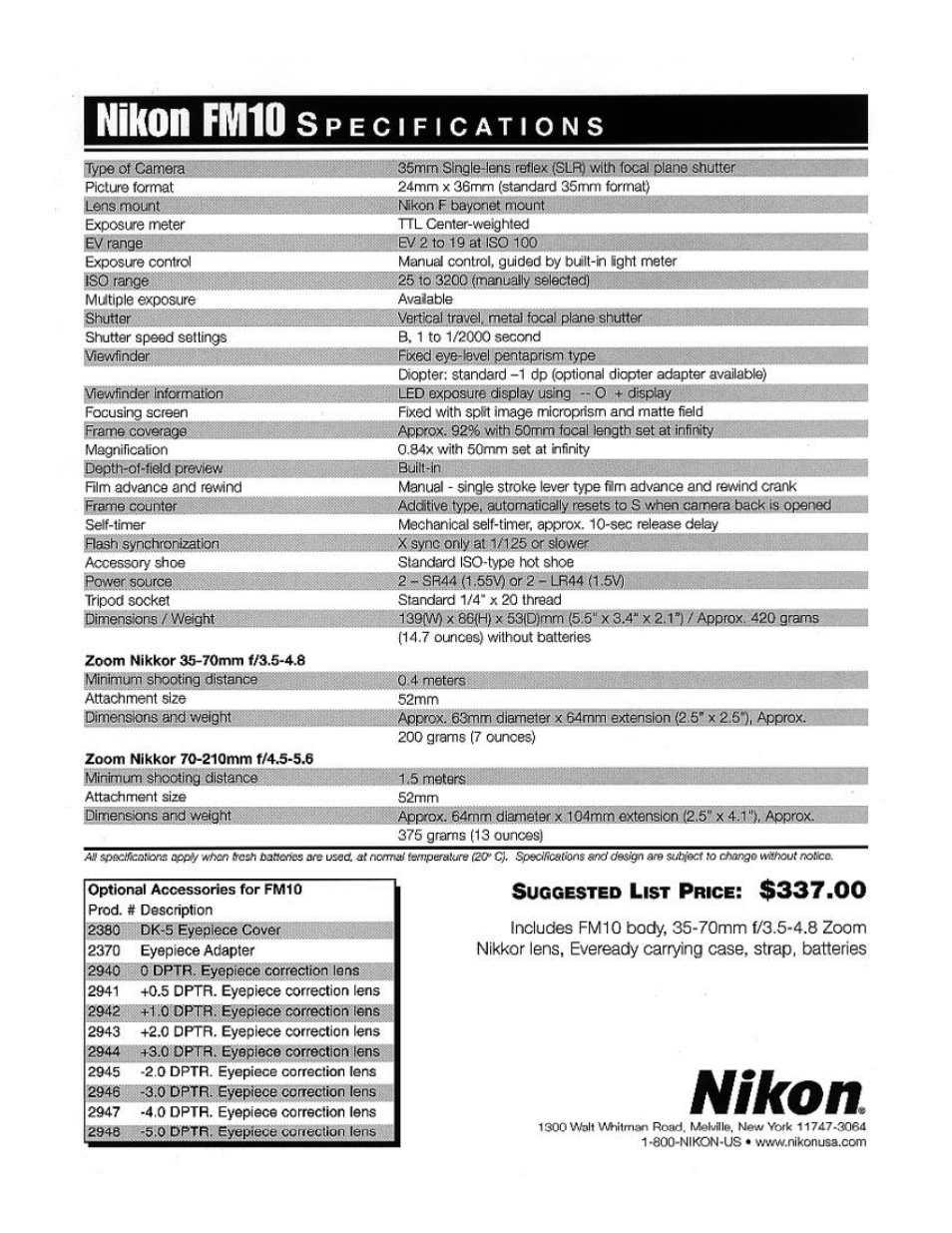 Nikon, Nikon fm10 | Nikon FM10 User Manual | Page 2 / 2