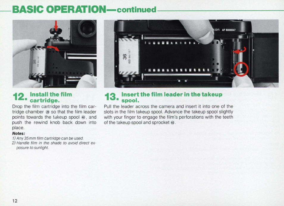 O load the batteries into the clip, O reattach the battery clip, Basic operation | Oload the batteries into the clip, Oreattach the battery clip | Nikon Camera F3AF User Manual | Page 12 / 128