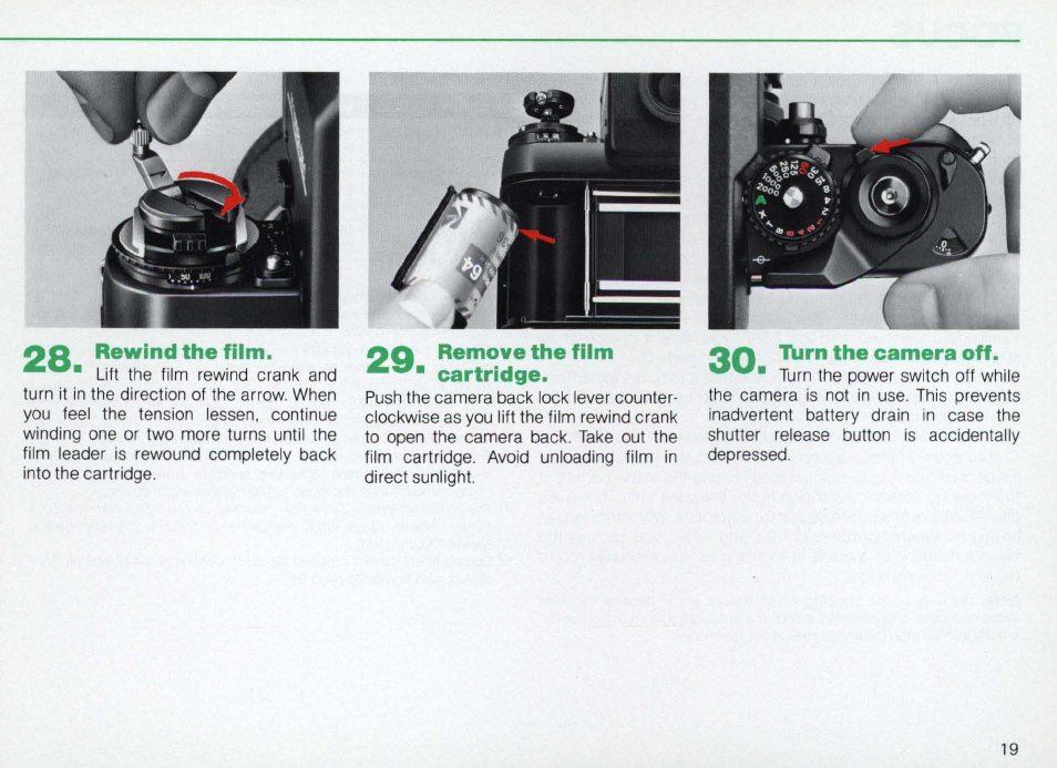 Basic operation -—continued, 4 ■v make blank exposures until the frame, Counter # reaches frame one | Nikon Camera F3AF User Manual | Page 19 / 128