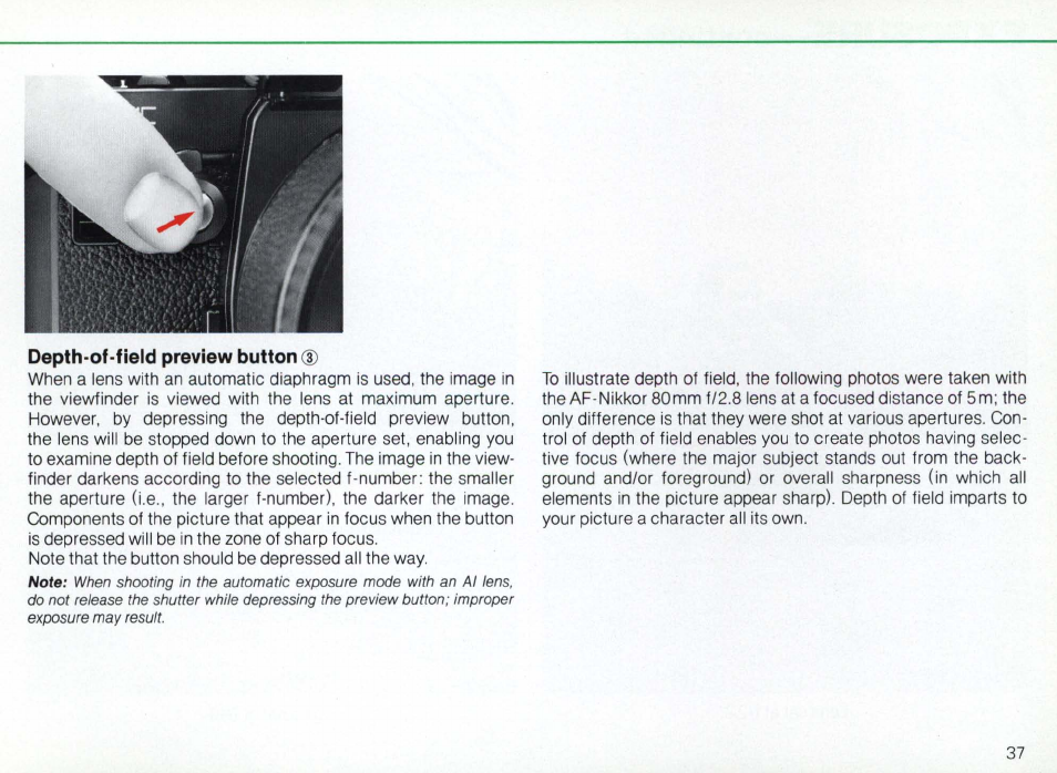 Special situations, Focus —continued | Nikon Camera F3AF User Manual | Page 37 / 128