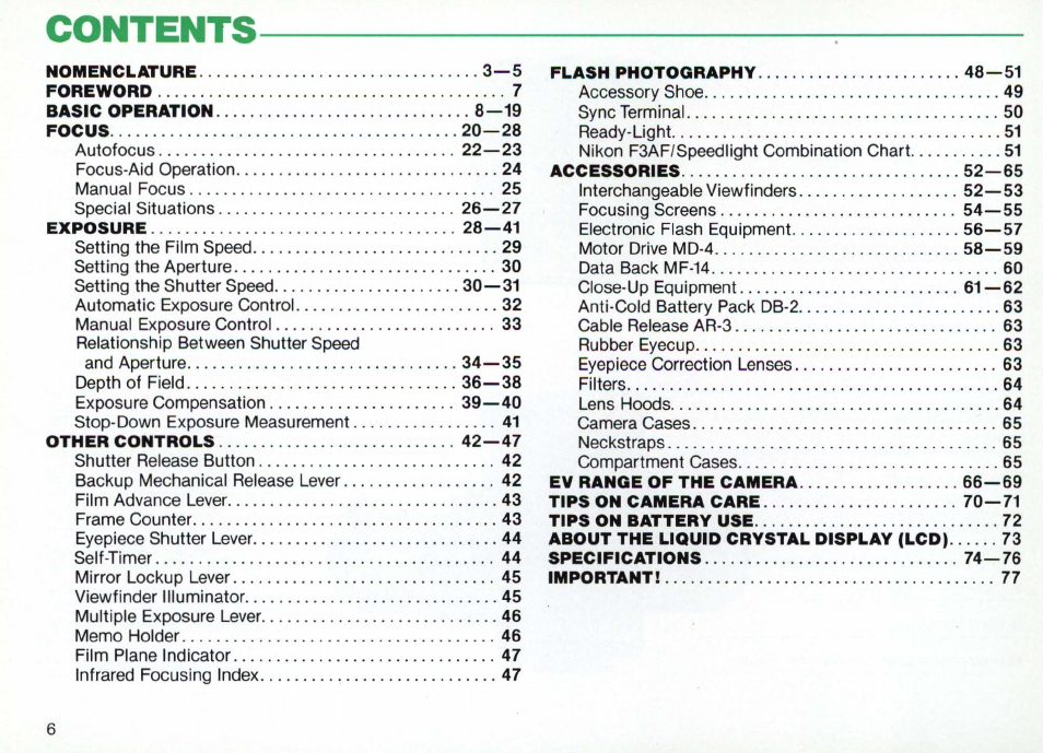 Nikon Camera F3AF User Manual | Page 6 / 128