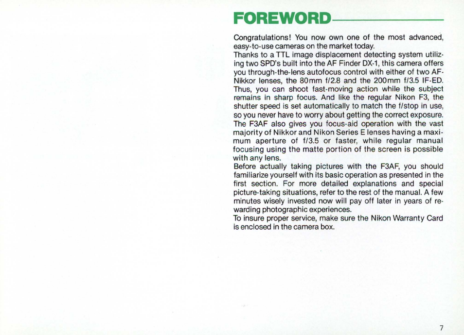 Nikon Camera F3AF User Manual | Page 7 / 128