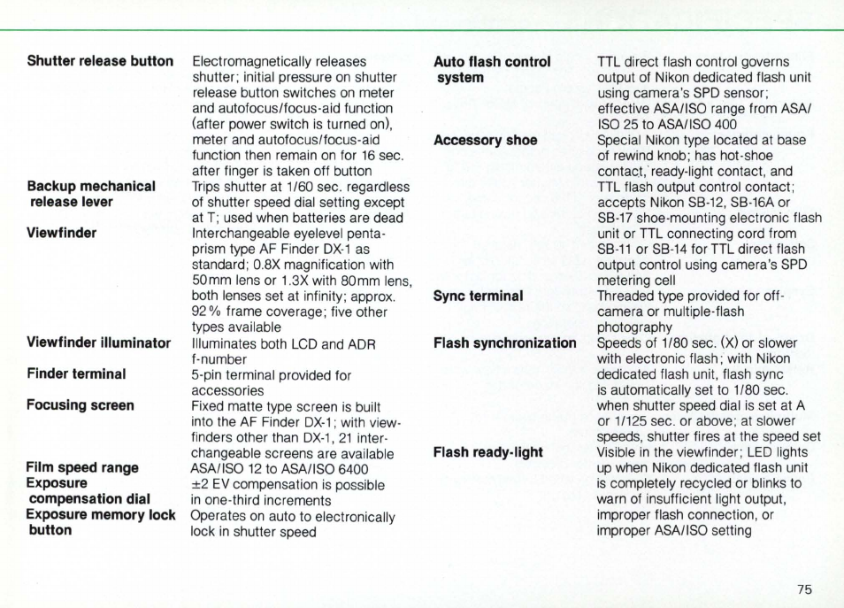 Flash photography | Nikon Camera F3AF User Manual | Page 75 / 128