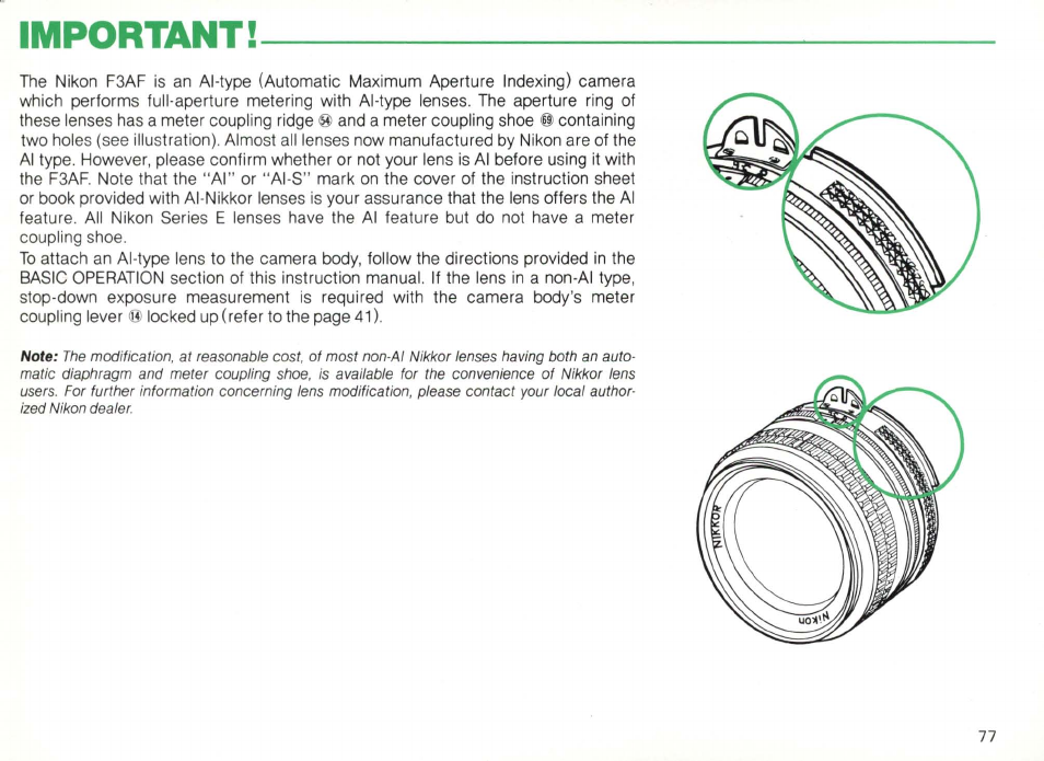 Accessory shoe | Nikon Camera F3AF User Manual | Page 77 / 128