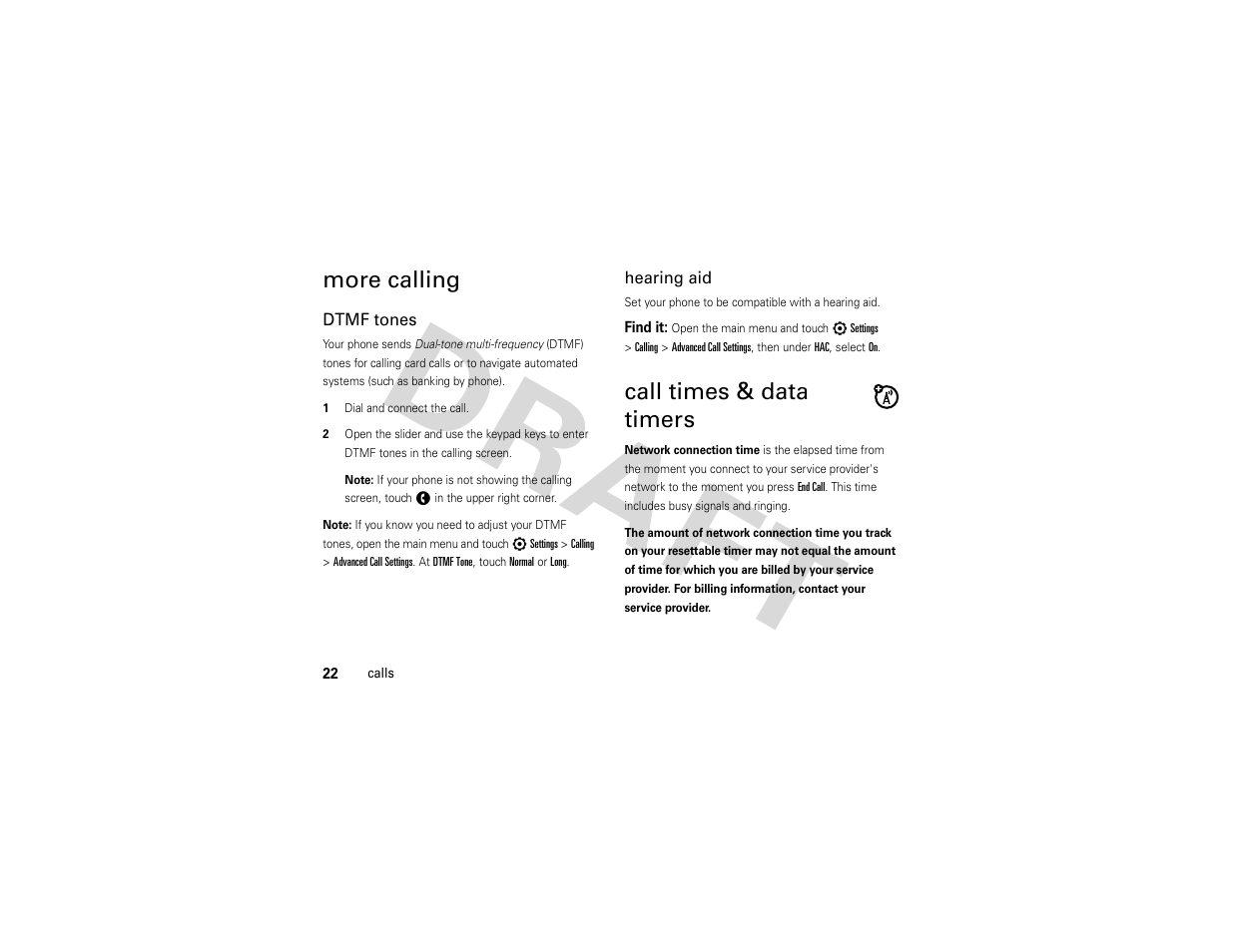 More calling, Call times & data timers | Nikon MOTO QA4 User Manual | Page 24 / 66