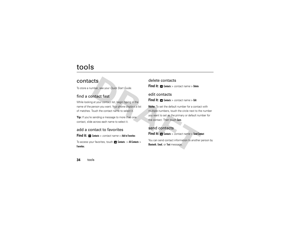 Tools, Contacts | Nikon MOTO QA4 User Manual | Page 36 / 66