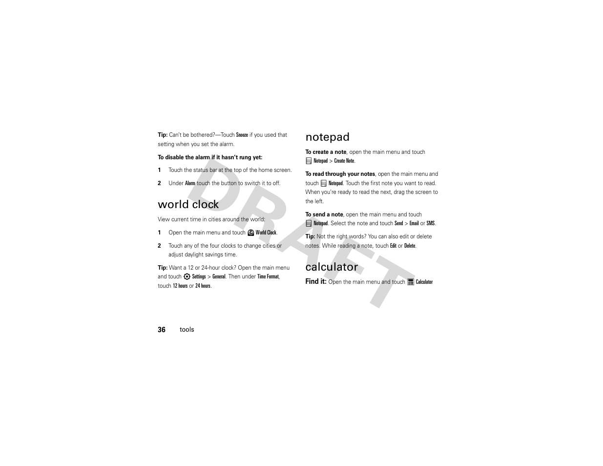 World clock, Notepad, Calculator | Nikon MOTO QA4 User Manual | Page 38 / 66