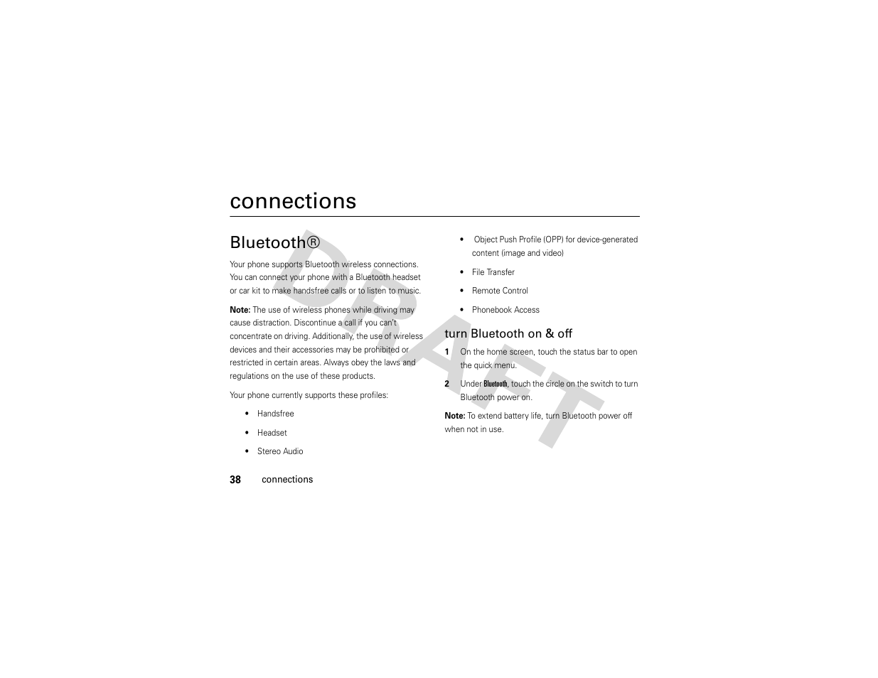 Connections, Bluetooth | Nikon MOTO QA4 User Manual | Page 40 / 66