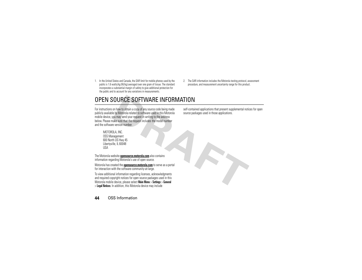 Oss information, Open source software information | Nikon MOTO QA4 User Manual | Page 46 / 66