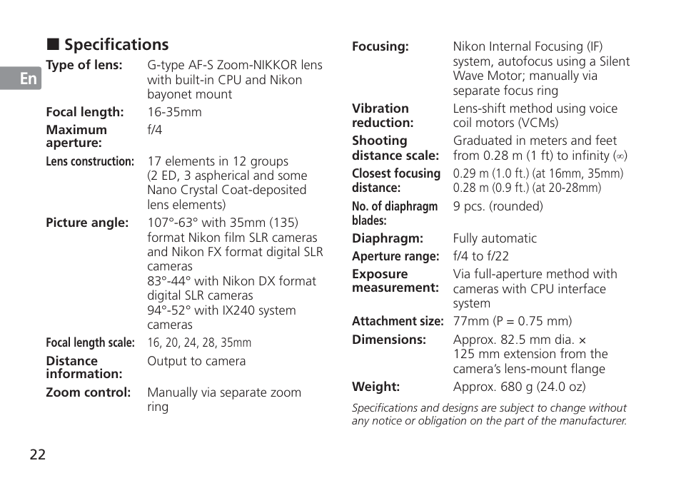 Jp en de fr es se ru nl it cz sk ck ch kr | Nikon AF-S User Manual | Page 22 / 152